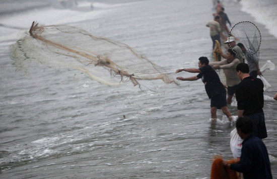 洛河水漲 洛陽市民集體撈魚