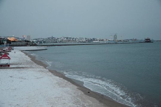 雪后棧橋顯露獨特韻味 游客不懼寒風留影像